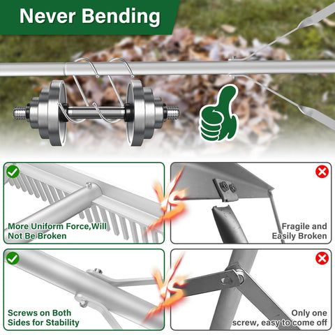 Ansgery landscape rake two-sides design for versatility.