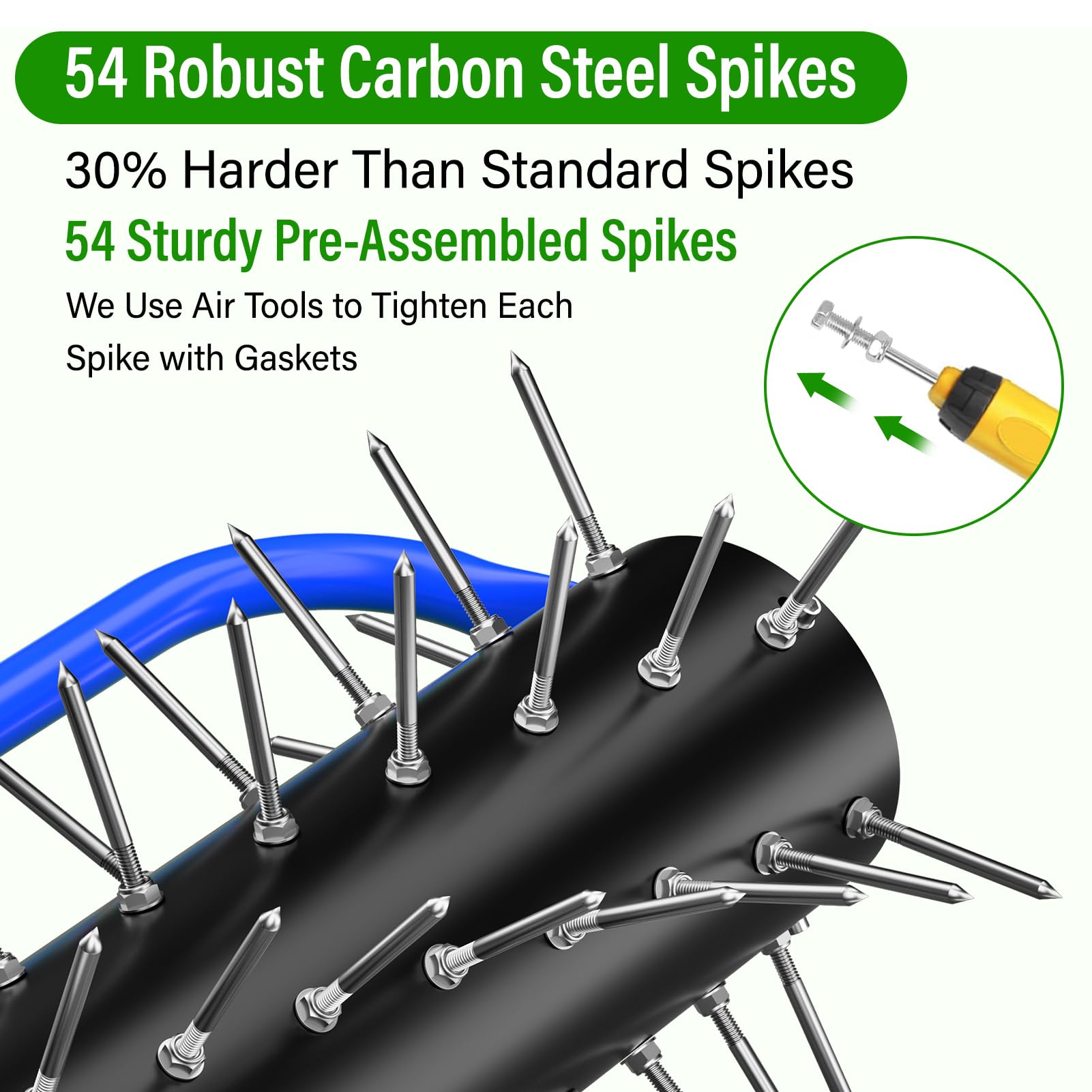 Ansgery lawn spike aerator spikes made of durable galvanized steel.