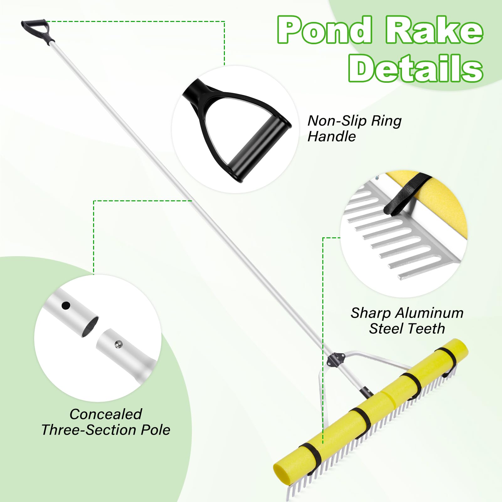 Ansgery pond rake foam float ensures buoyant heads for easy retrieval.