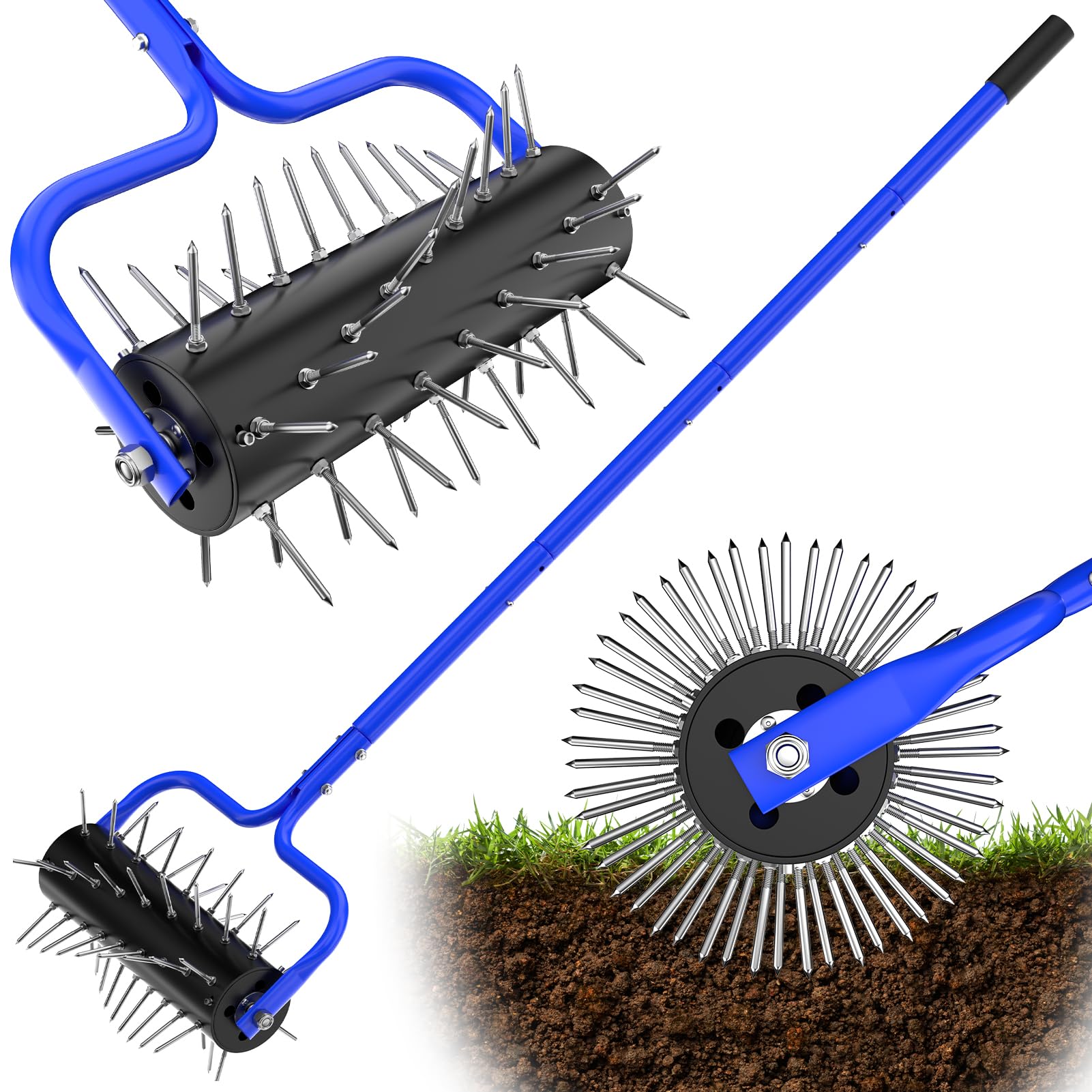 Ansgery Yard Aerator Roller assembly showing quick setup with preinstalled spikes.