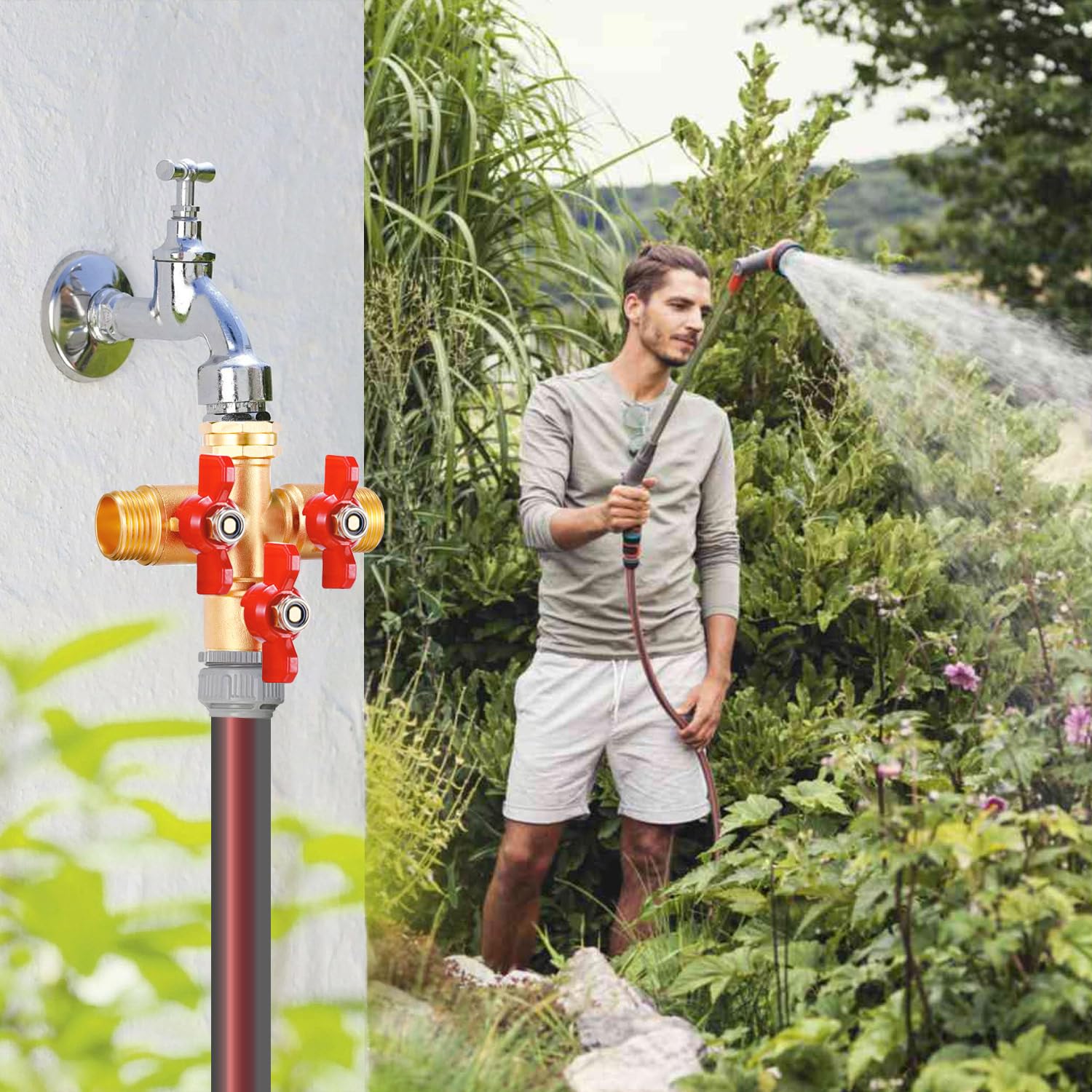 ANSHENYA three outlets allow simultaneous watering of beds and lawn