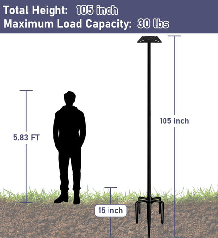 Five-prong base provides stable support in windy yards