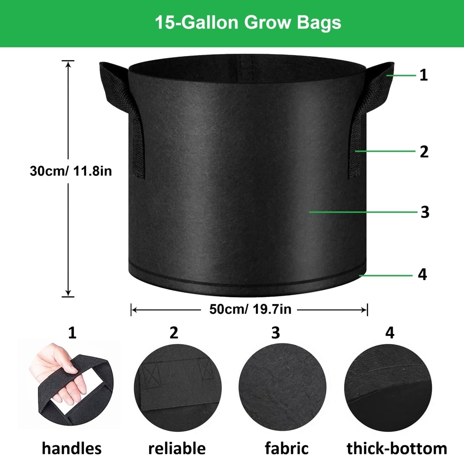 ANSLYQA grow bag handles close-up highlighting durable stitching for moving soil and plants