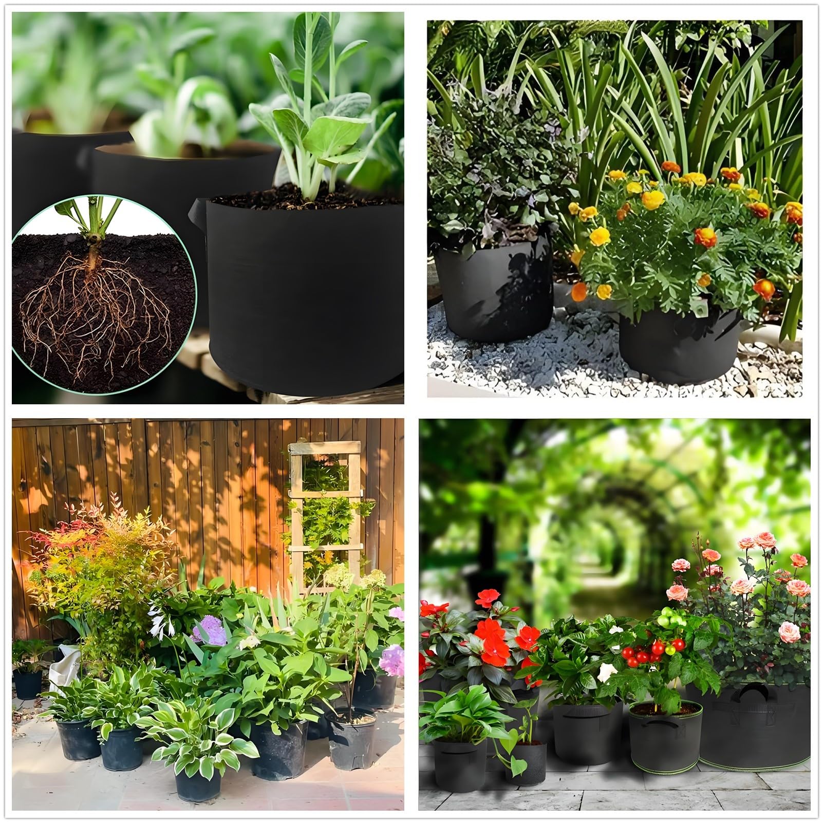 ANSLYQA grow bag in use supporting vegetables in soil.
