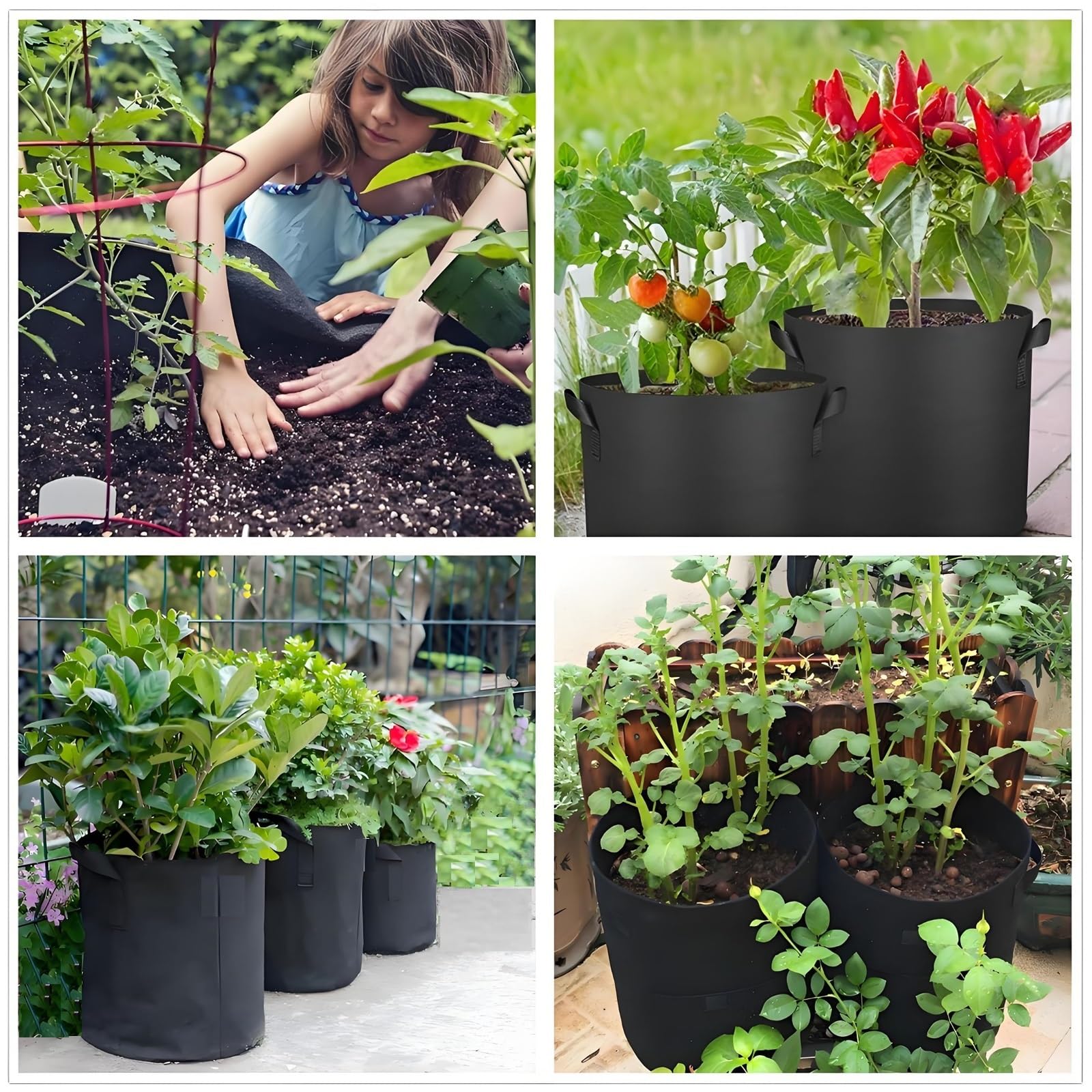 Ten-pack ANSLYQA grow bags laid out for garden planning.