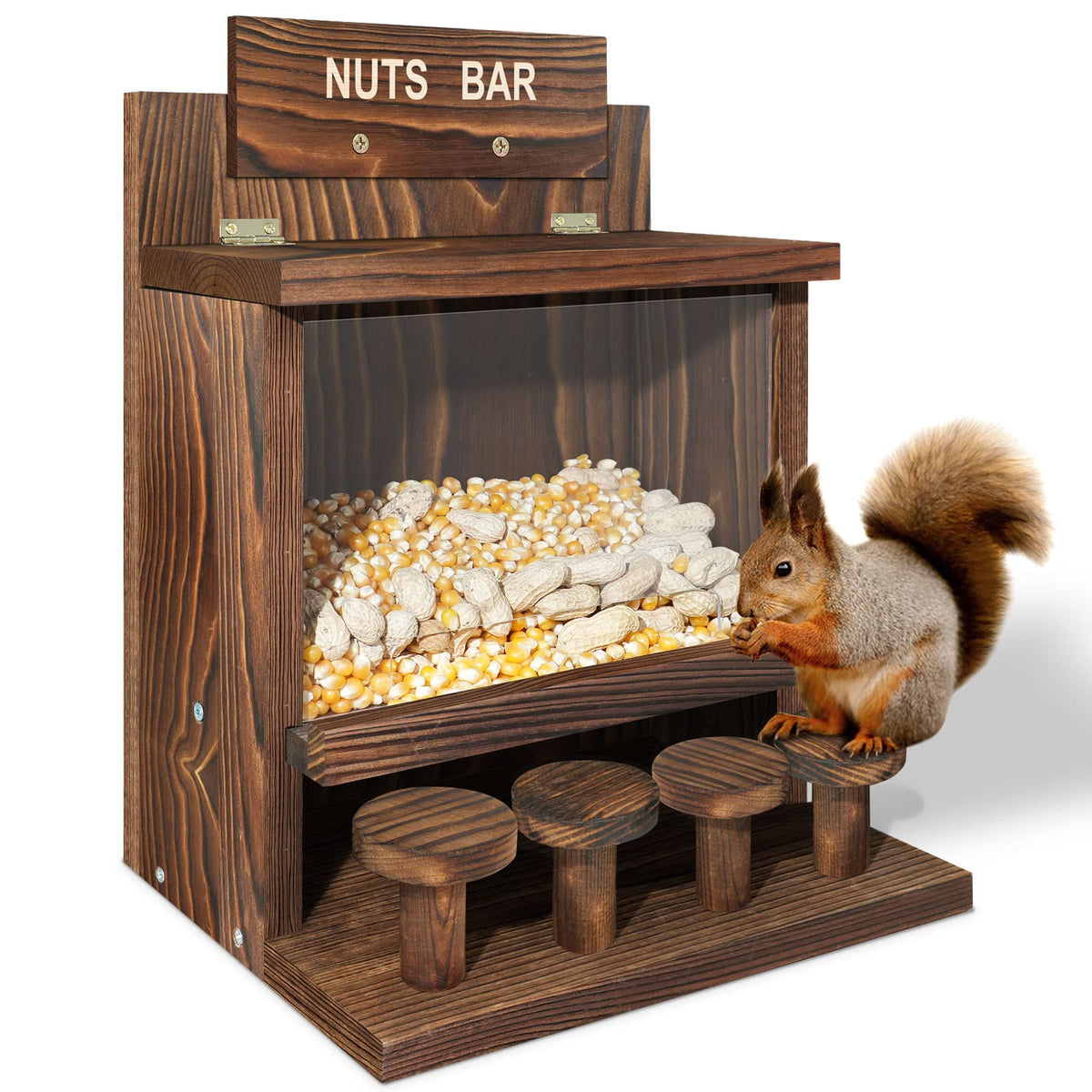 ANSTEEP carbonized squirrel feeder with nut bar, built for durable outdoor use.
