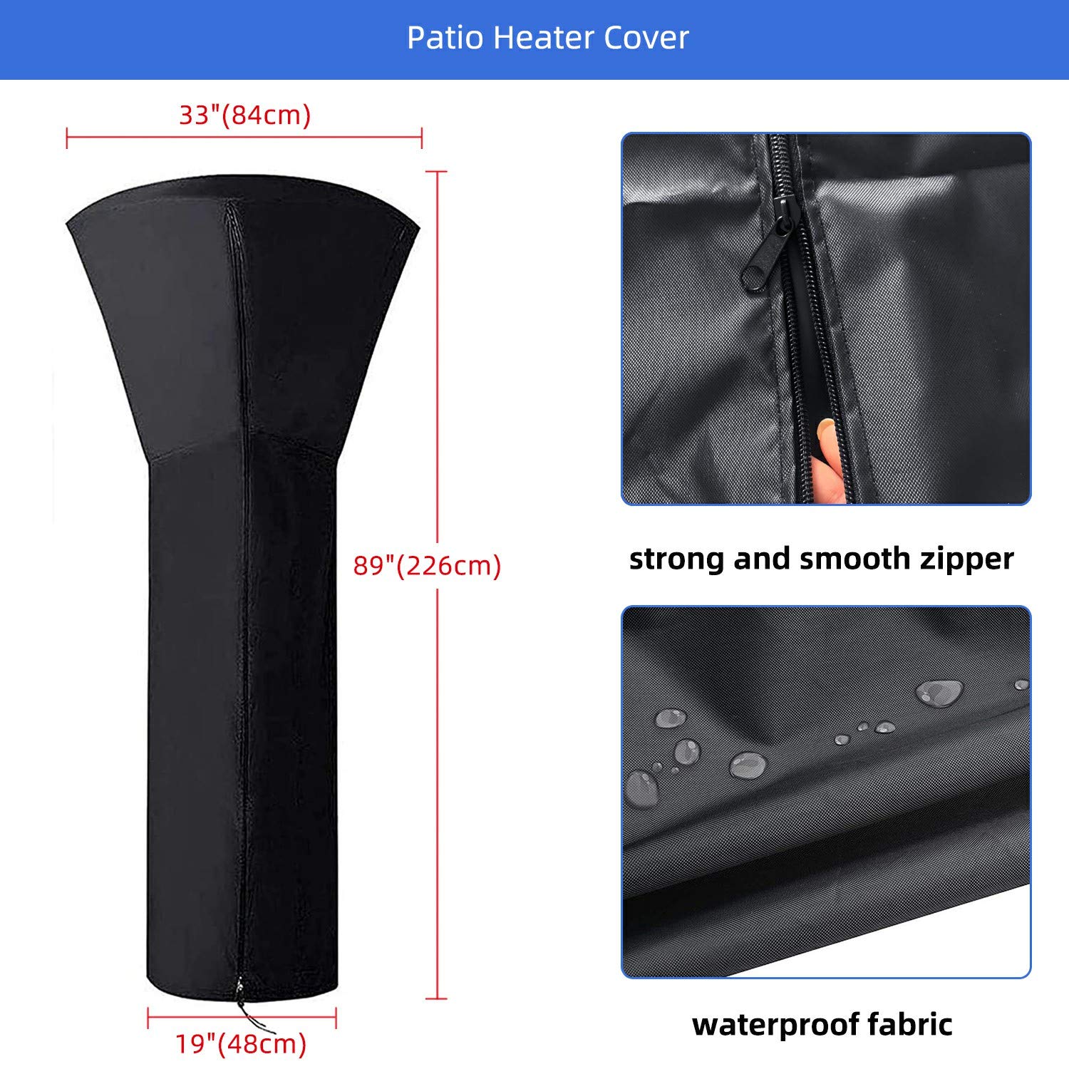 ANSTROUT patio heater cover side profile highlights precise fit for various heaters.