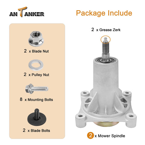 Antanker spindle kit includes mounting bolts for quick installation
