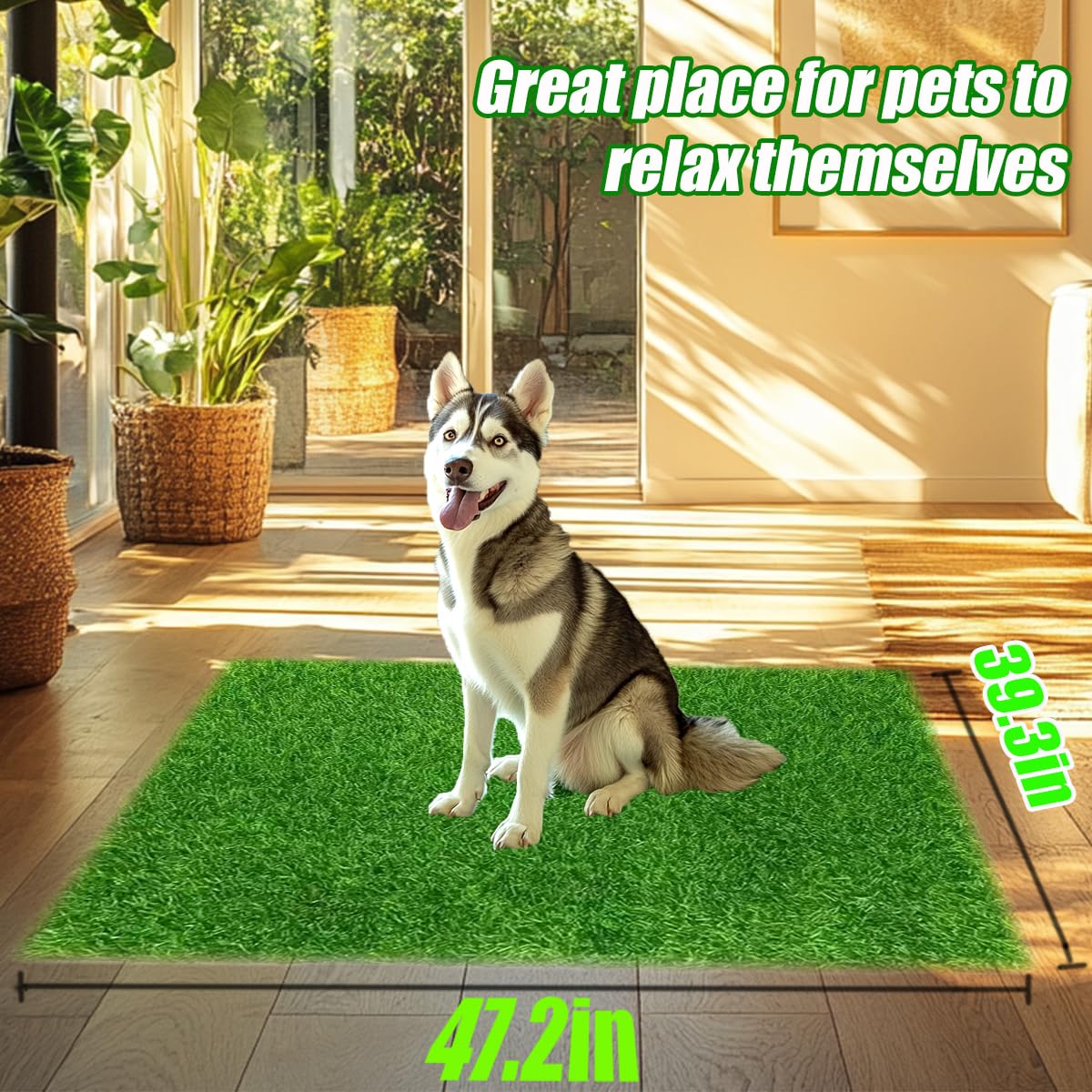 Antenat artificial grass chew-proof and UV-resistant for pets and sun.