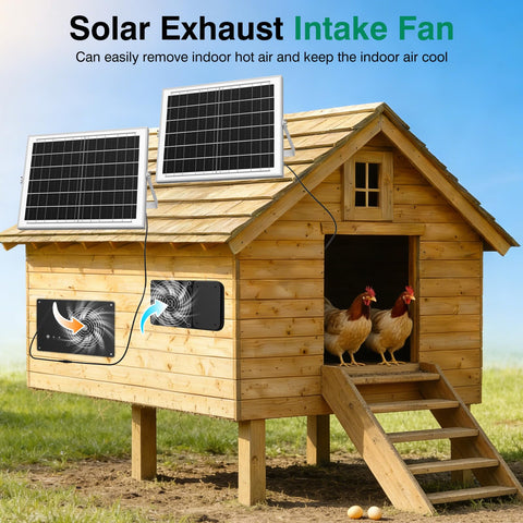An easy installation setup for the ANTEQI solar fan supports plug-and-play cooling in sheds and greenhouses.