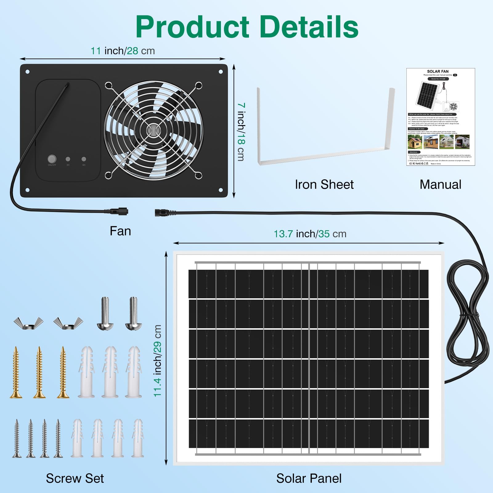 Night operation of the ANTEQI solar fan shows evening cooling with timer functionality.
