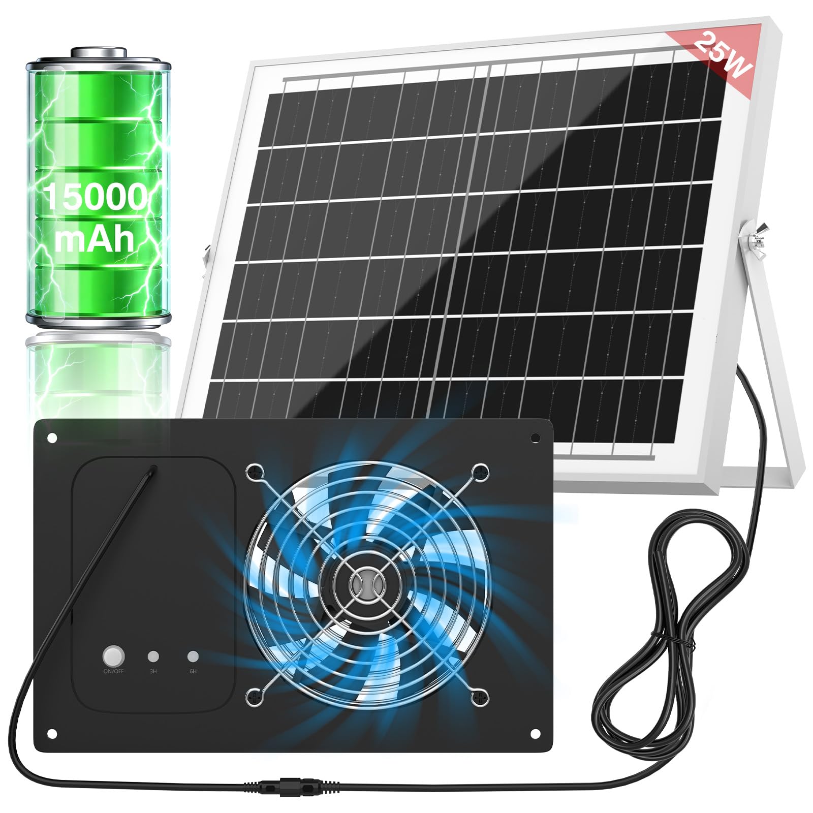 The ANTEQI solar fan panel assembly demonstrates compact, efficient cooling for outdoor spaces.