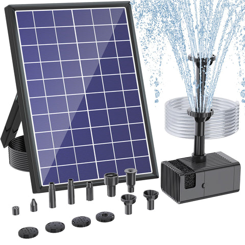 Antfraer solar panel and fountain pump deliver a steady fountain in sunny conditions.