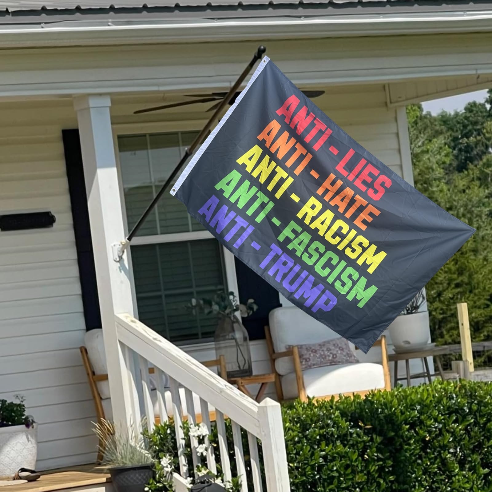 Anti-lies flag left-side hanging with two eyelets for easy mounting