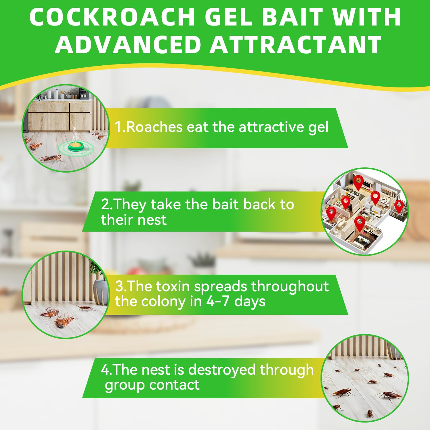 Antibugx roach gel bait traps attract roaches for efficient elimination.