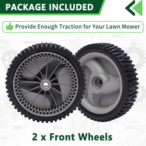 AntiyL packaging box featuring the mower front drive wheels in set.
