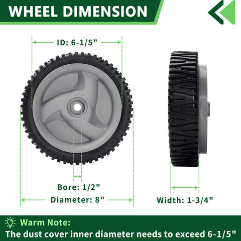 AntiyL mower front drive wheels side view highlighting stable replacement use.