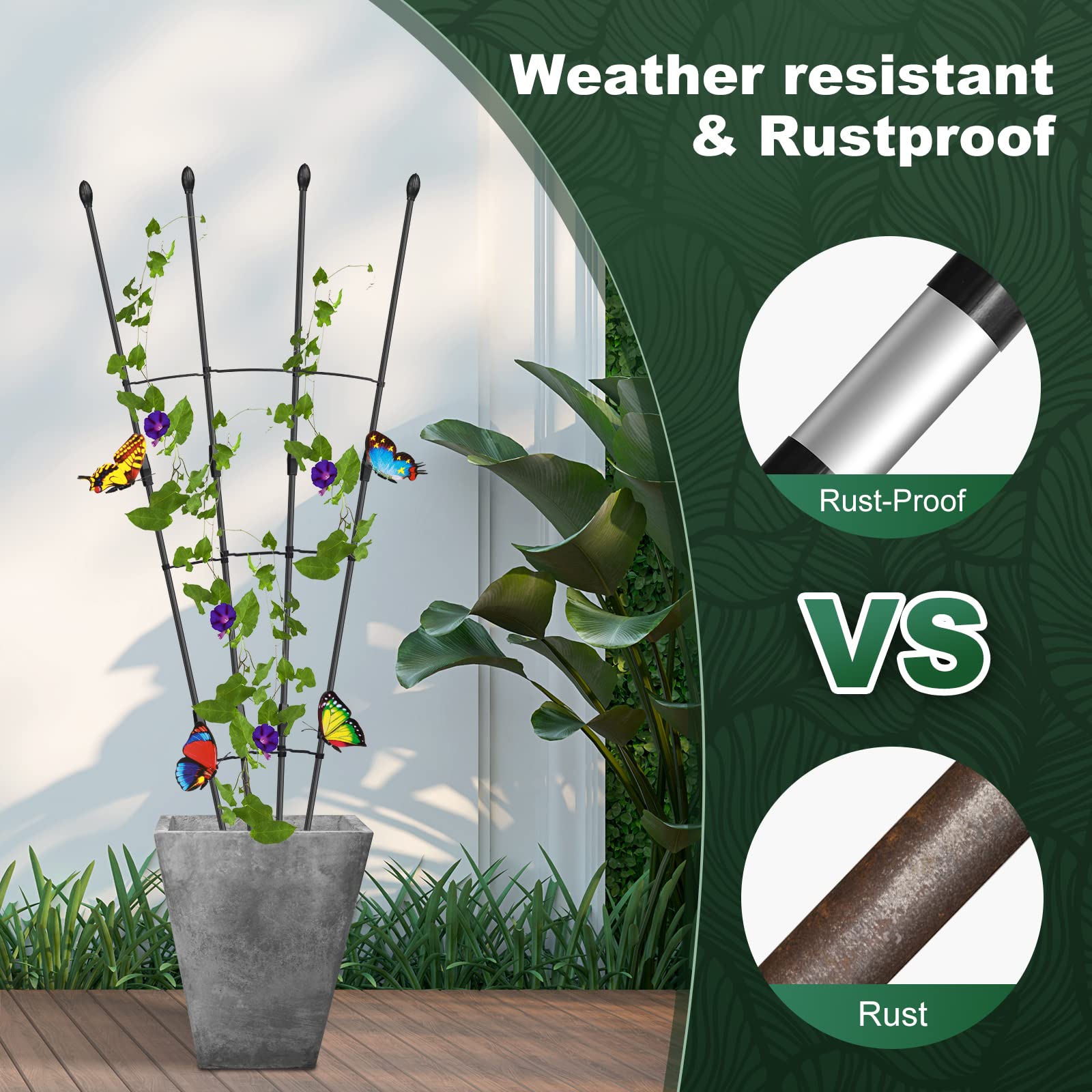 Antizz rustproof plant support maintains strength in all weather conditions.