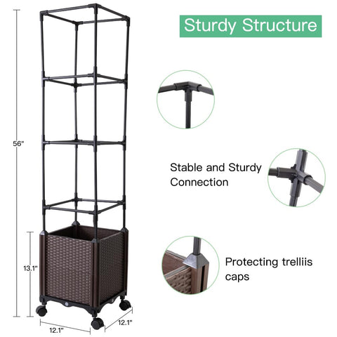 Antmoilios vertical gardening tower in a sunny patio for space-saving farming.