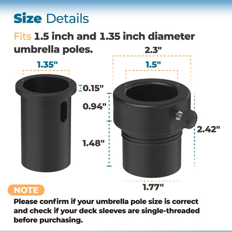 ANTOBLE sleeve adapter installed on a 1.5-inch pole delivering stable shade
