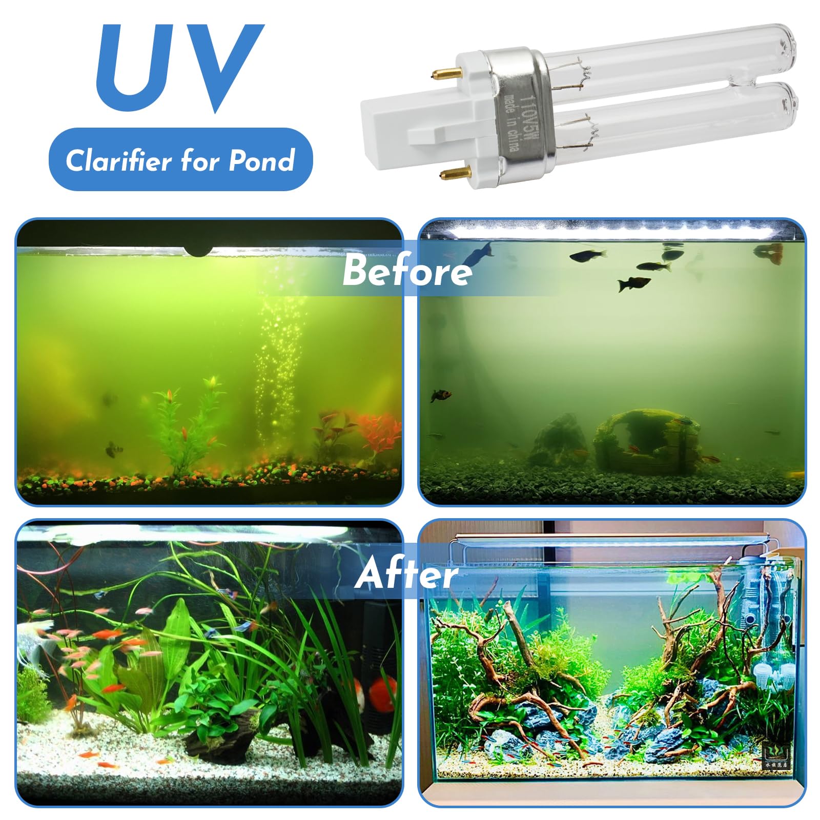 ANTOBLE quick-on UV lamp enabling rapid pond clarification during setup.