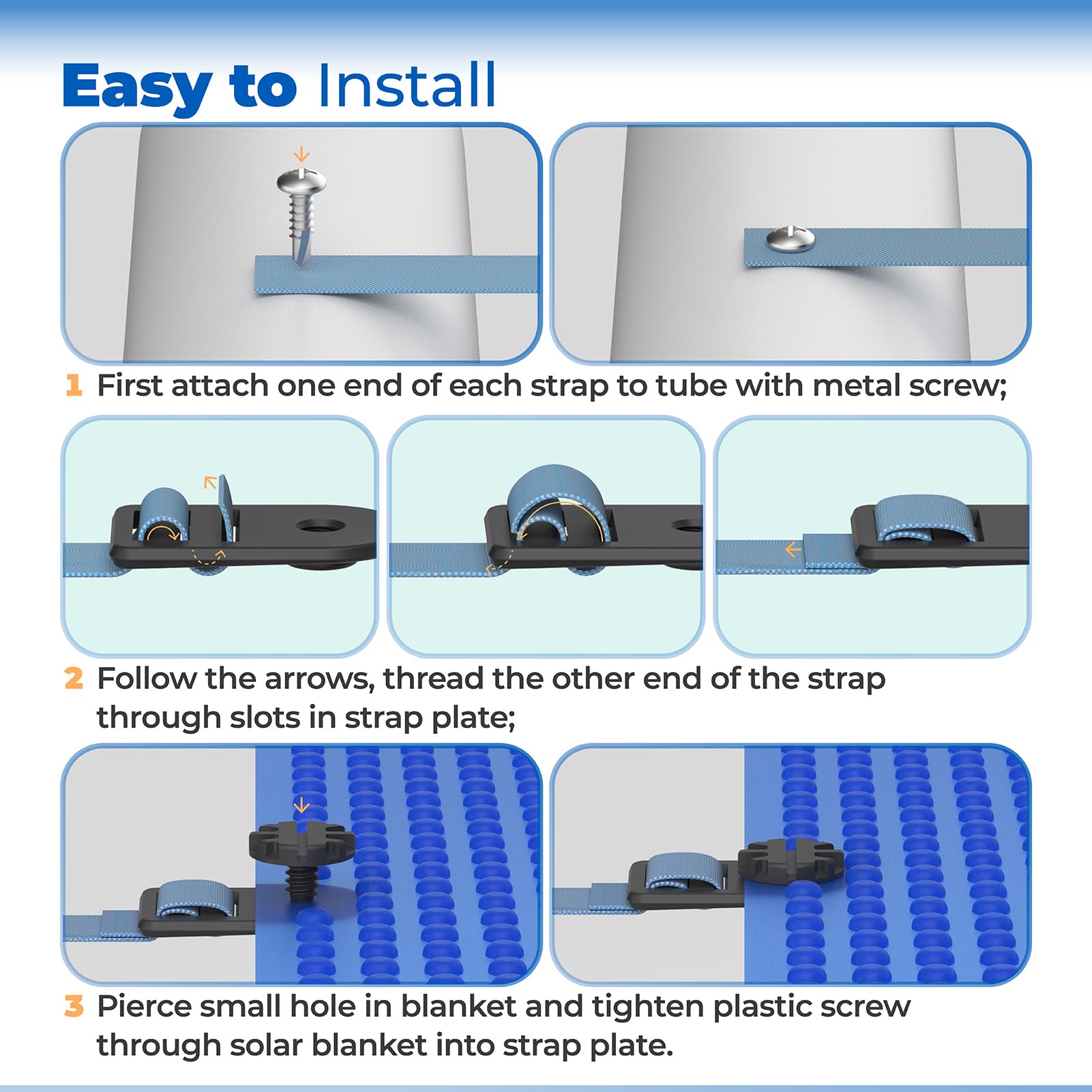 ANTOBLE screws endure sun and water exposure for long-lasting pool cover use.