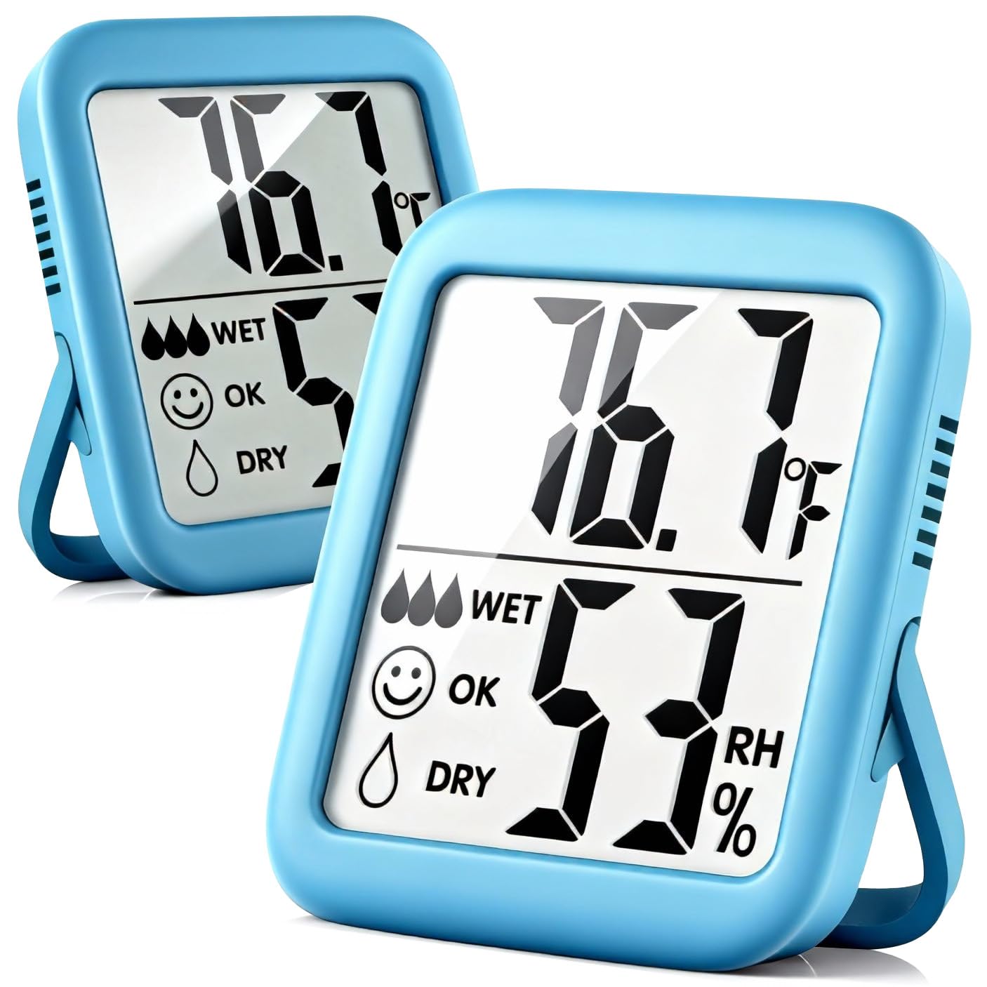 Antonki 2-pack room thermometer front display shows clear temperature and humidity at a glance.