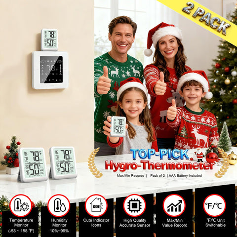 Antonki 2-pack room thermometer side view showing compact design for tight spaces