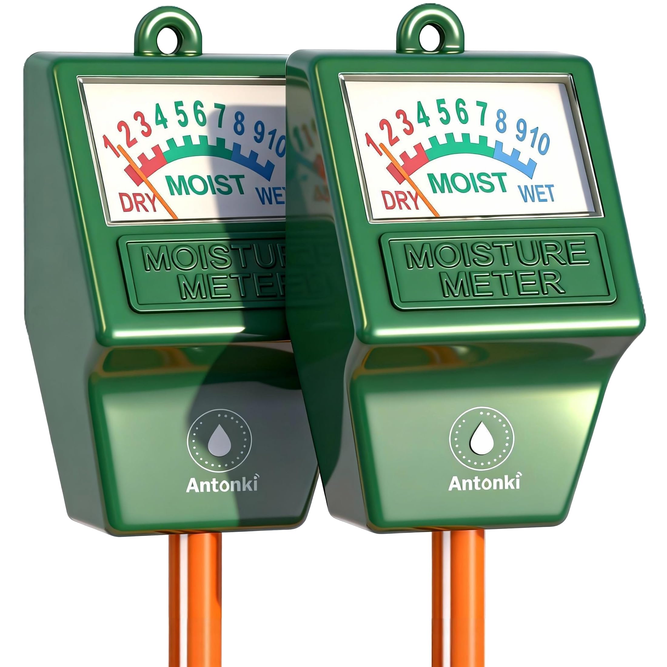 Antonki 2-pack soil moisture meters in use for accurate plant watering.