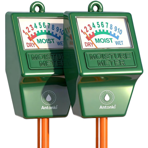 Antonki 2-pack soil moisture meters in use for accurate plant watering.