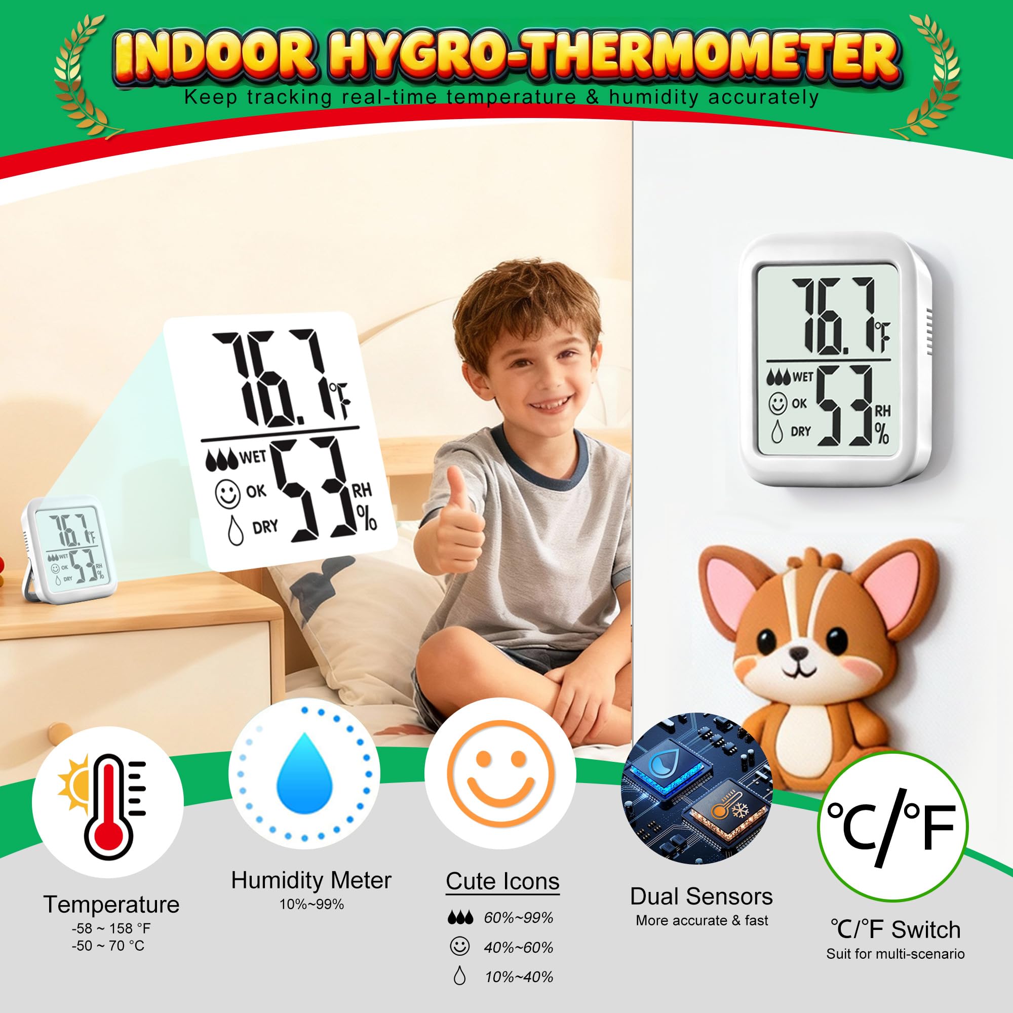 Antonki digital display with large digits for easy reading from afar.