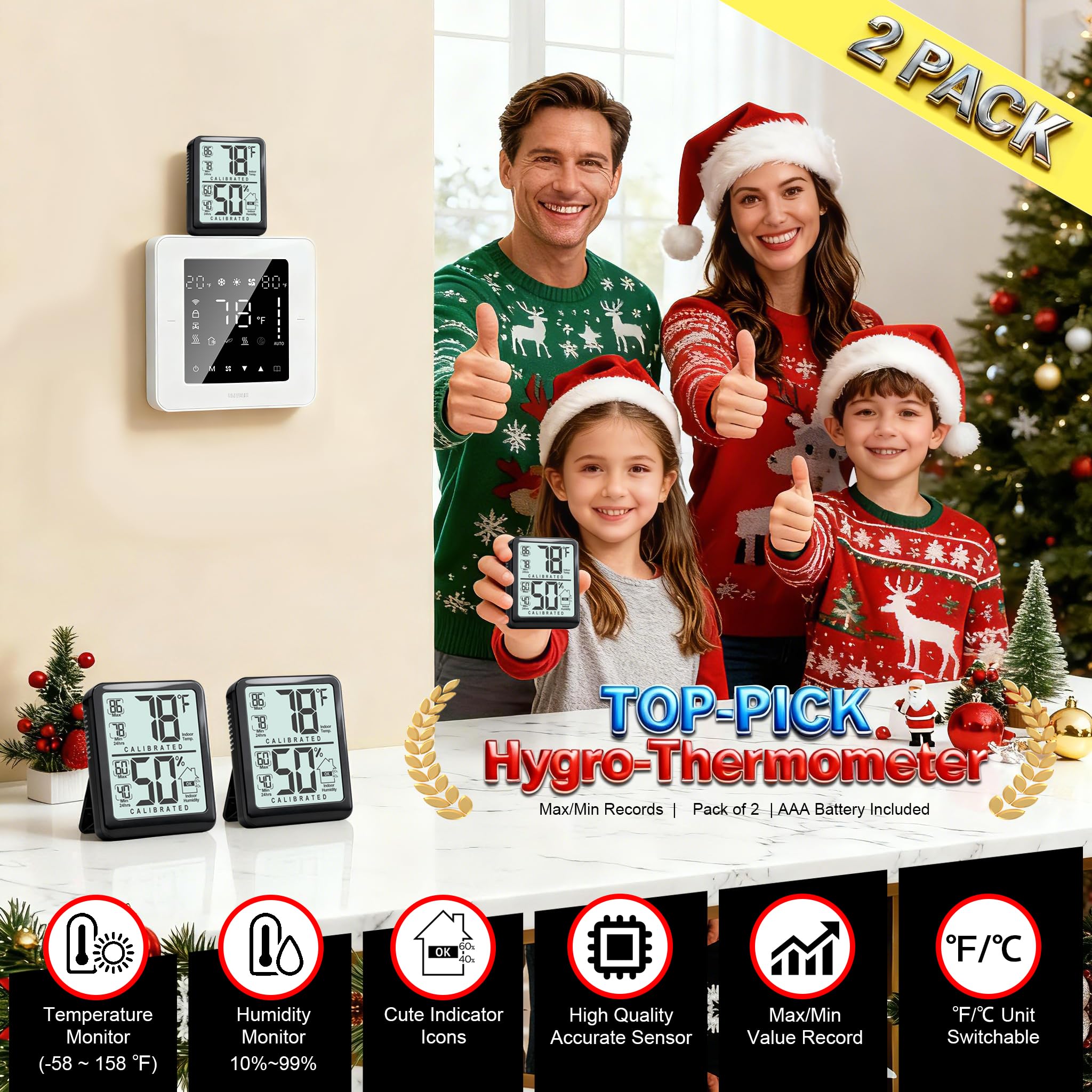 Antonki digital hygrometer display monitors indoor humidity for plants and spaces