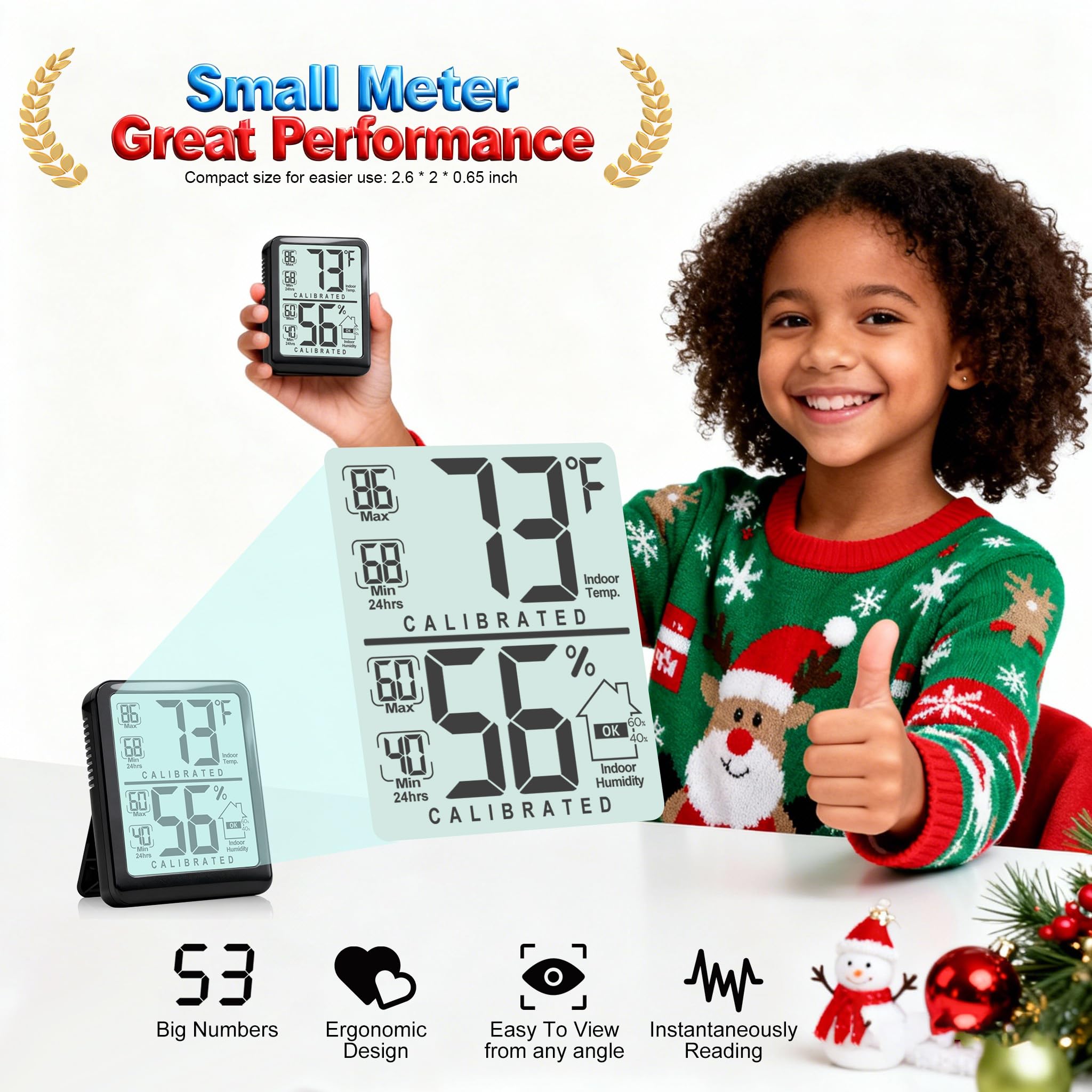 Antonki room thermometer with stand ready for desk, shelf, or bedside