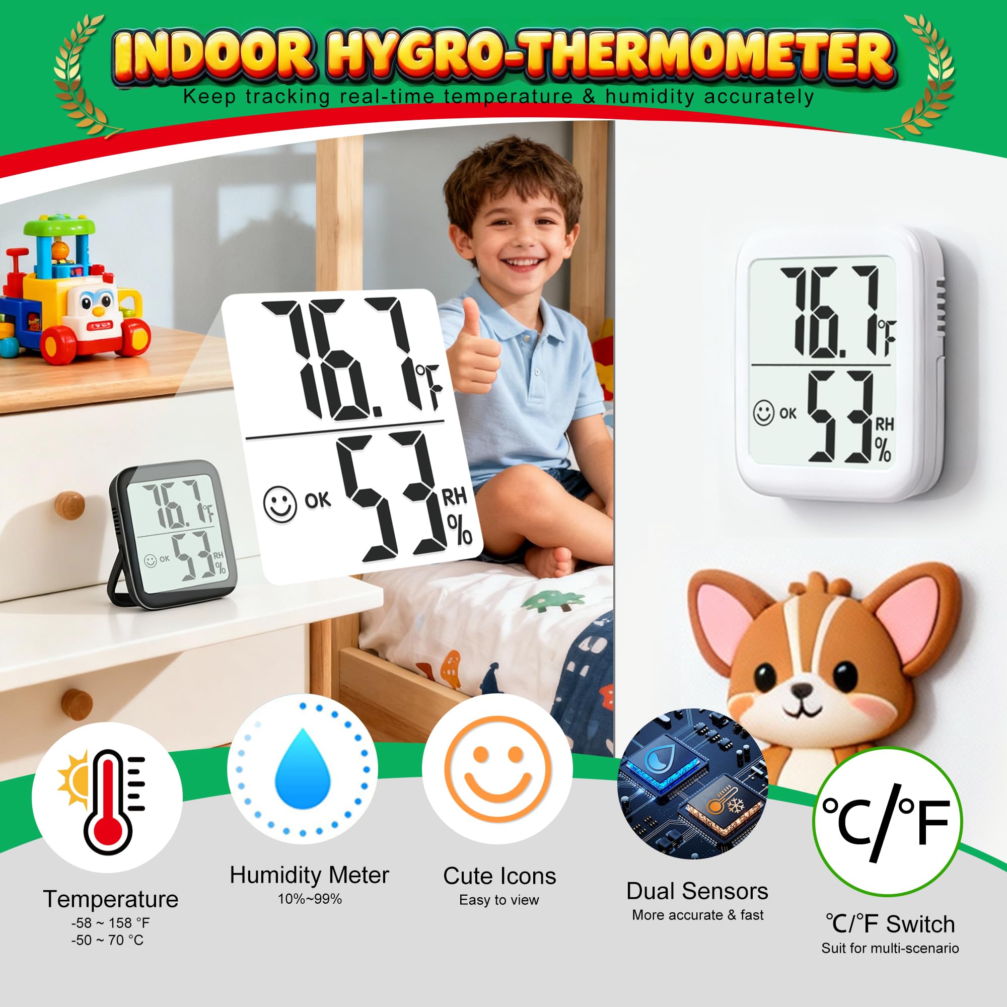 Antonki separate temperature and humidity sensors for reliable data.