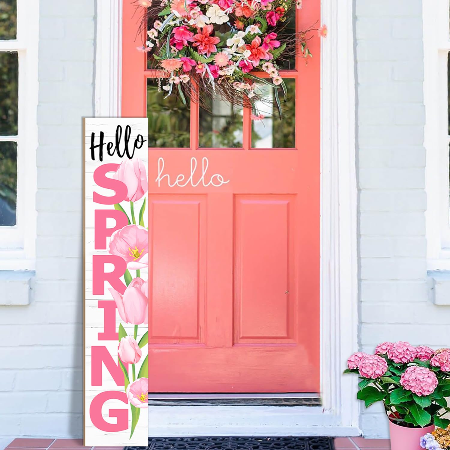 ANTPFAE Hello Spring tulip porch sign vertical display welcoming guests
