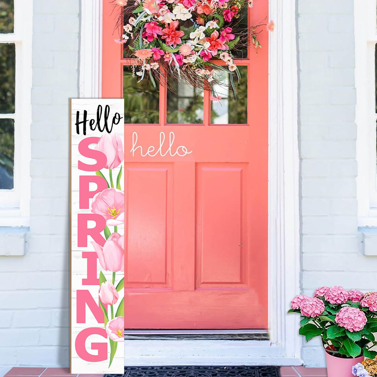 ANTPFAE Hello Spring tulip porch sign vertical display welcoming guests