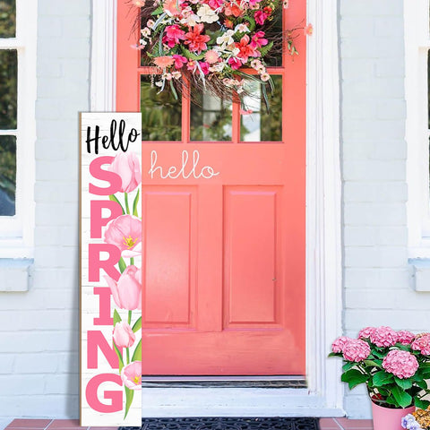 ANTPFAE Hello Spring tulip porch sign vertical display welcoming guests