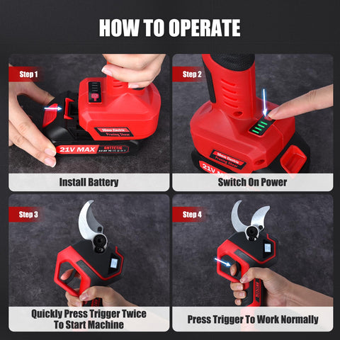Anttctig cordless pruning tool handles thick stems confidently.
