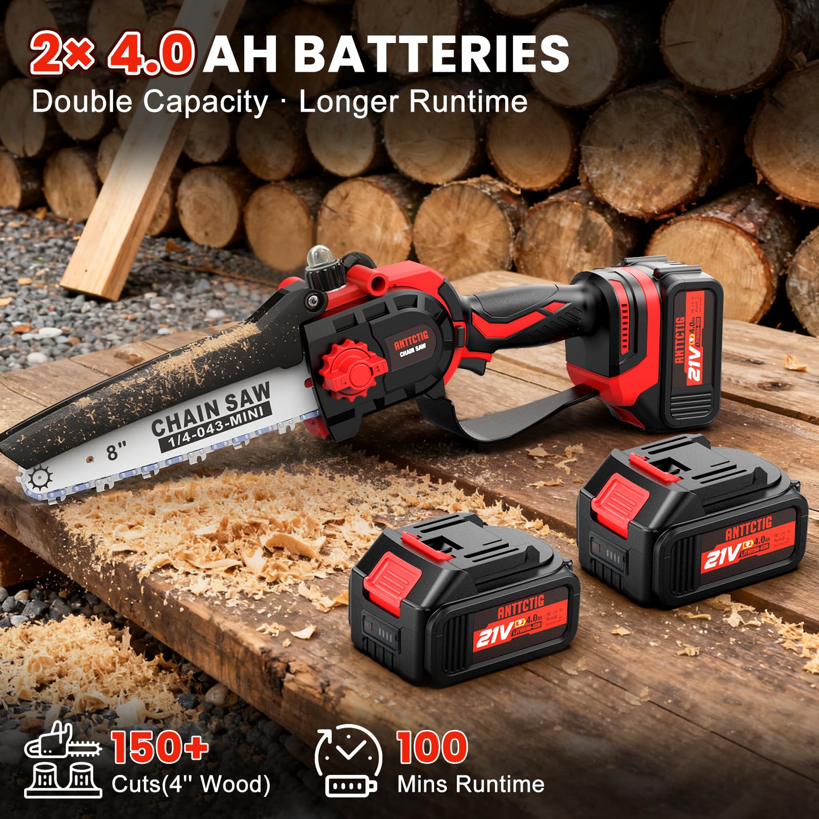 Anttctig dual 21V 4.0Ah batteries extend yard work time.