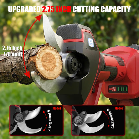 Anttctig pruning shears show 70mm cutting capacity for thick branches.