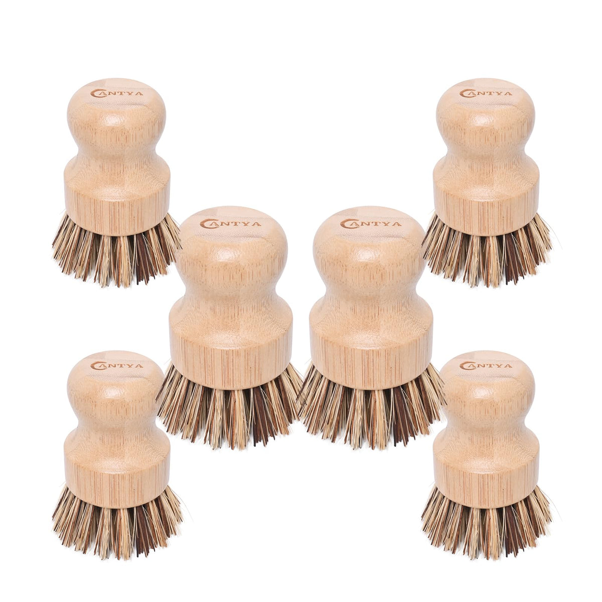 ANTYA bamboo wok brush with six-pack set for tough pots and pans cleaning