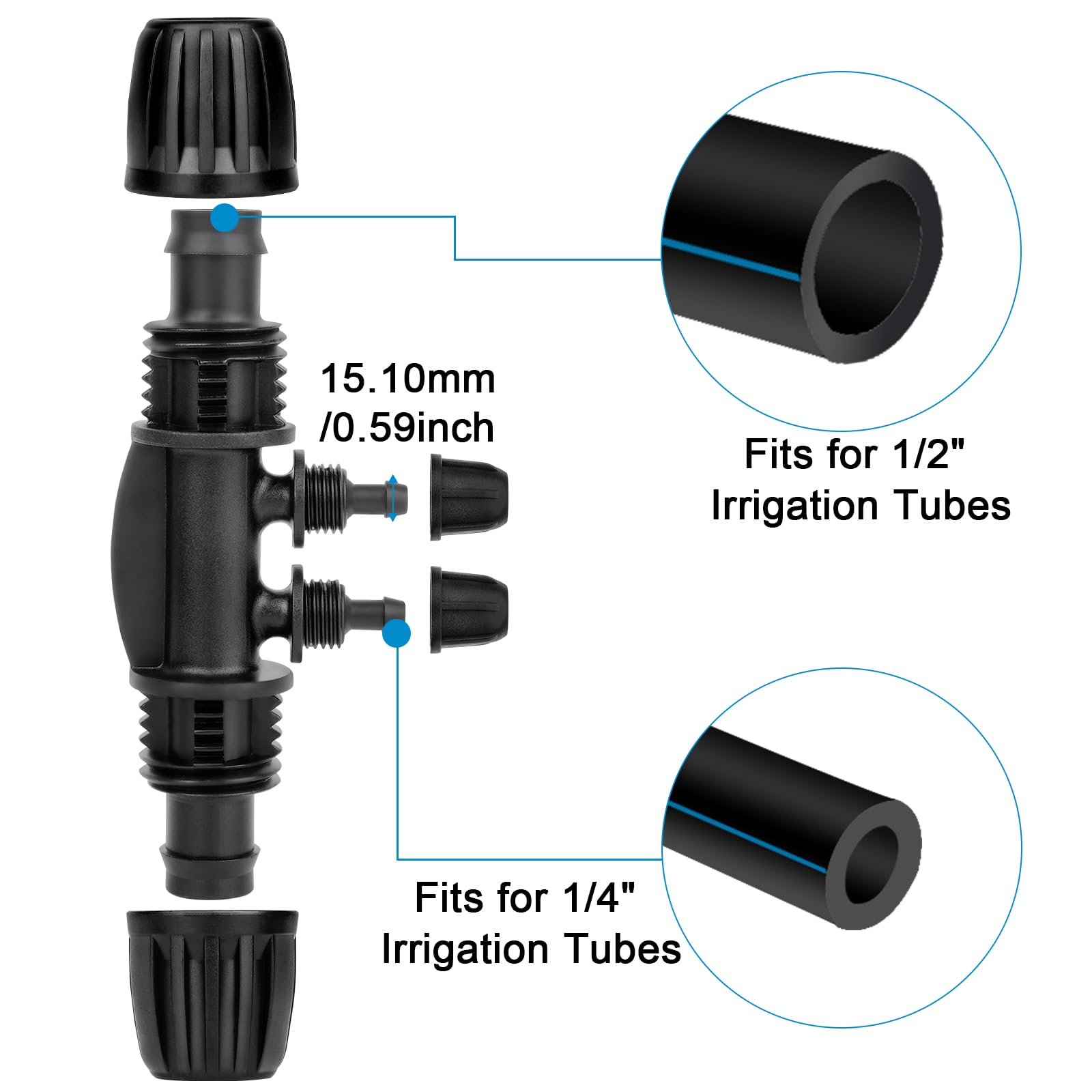 Anwenk 1/2in to 1/4in tubing division for efficient watering in beds.