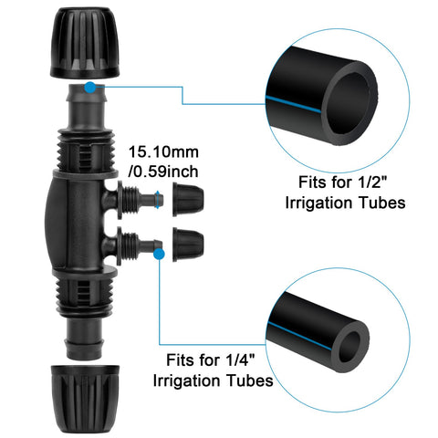 Anwenk 1/2in to 1/4in tubing division for efficient watering in beds.
