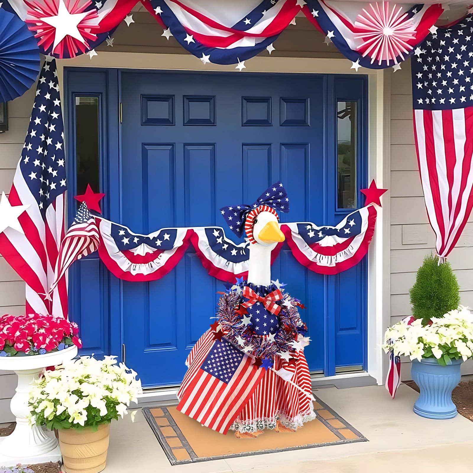 AnyDesign goose outfit display for 23inch goose creates a festive focal point on the lawn.