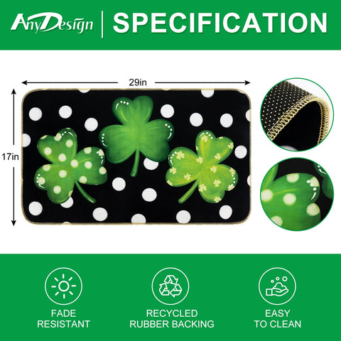 AnyDesign green shamrocks and white polka dots on black background for stylish, inviting entry.