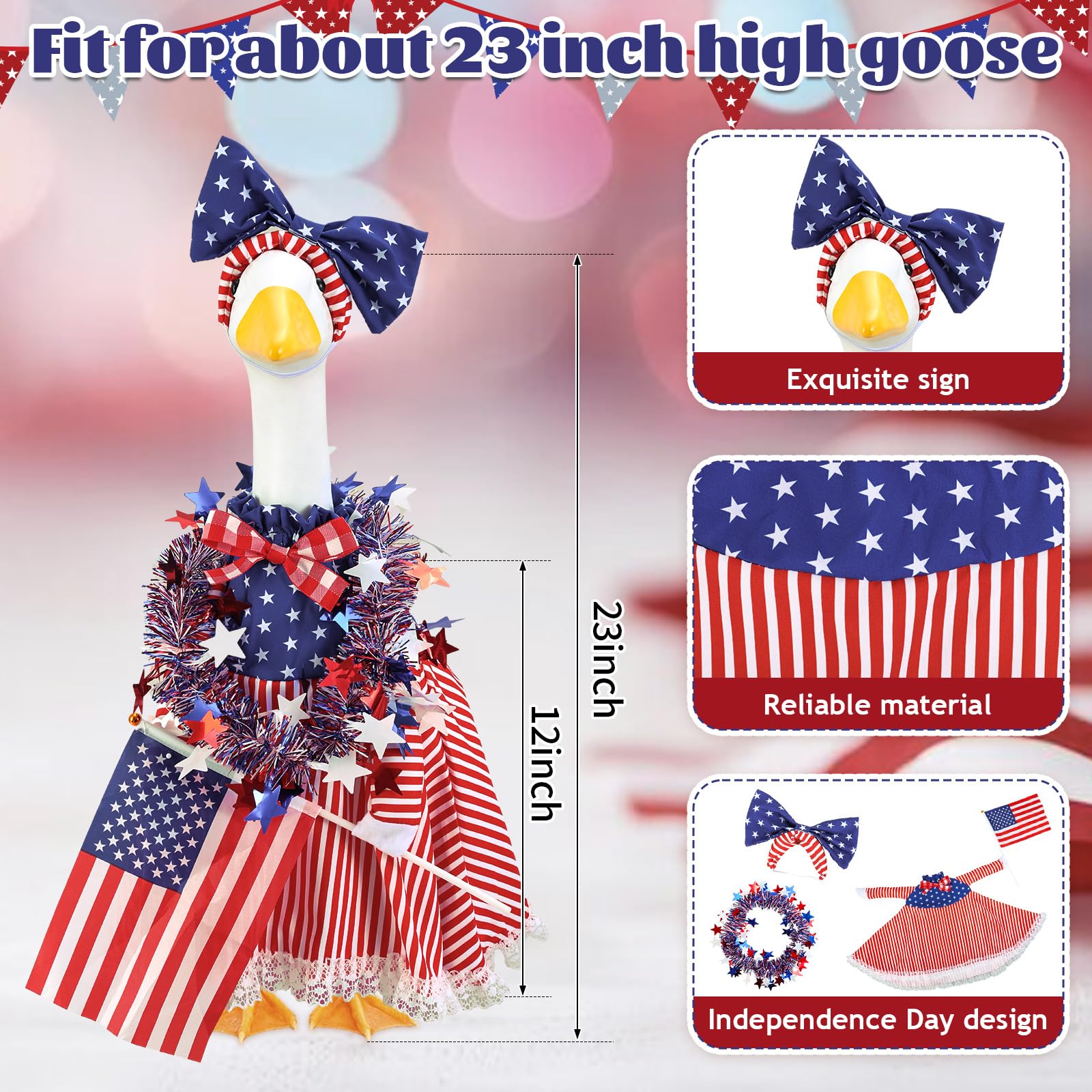 AnyDesign patriotic goose flag enhances porch display with bold red and blue accents.