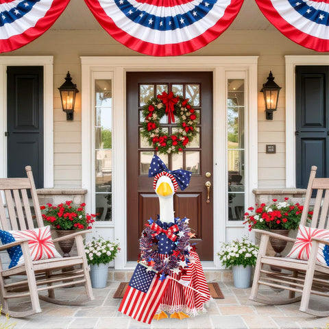 AnyDesign patriotic goose garland brings cohesive decor to a lawn setup.