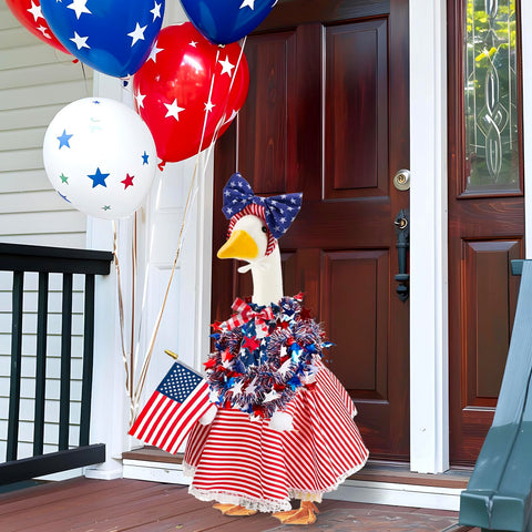 AnyDesign porch goose decor elevates curb appeal with patriotic flair.