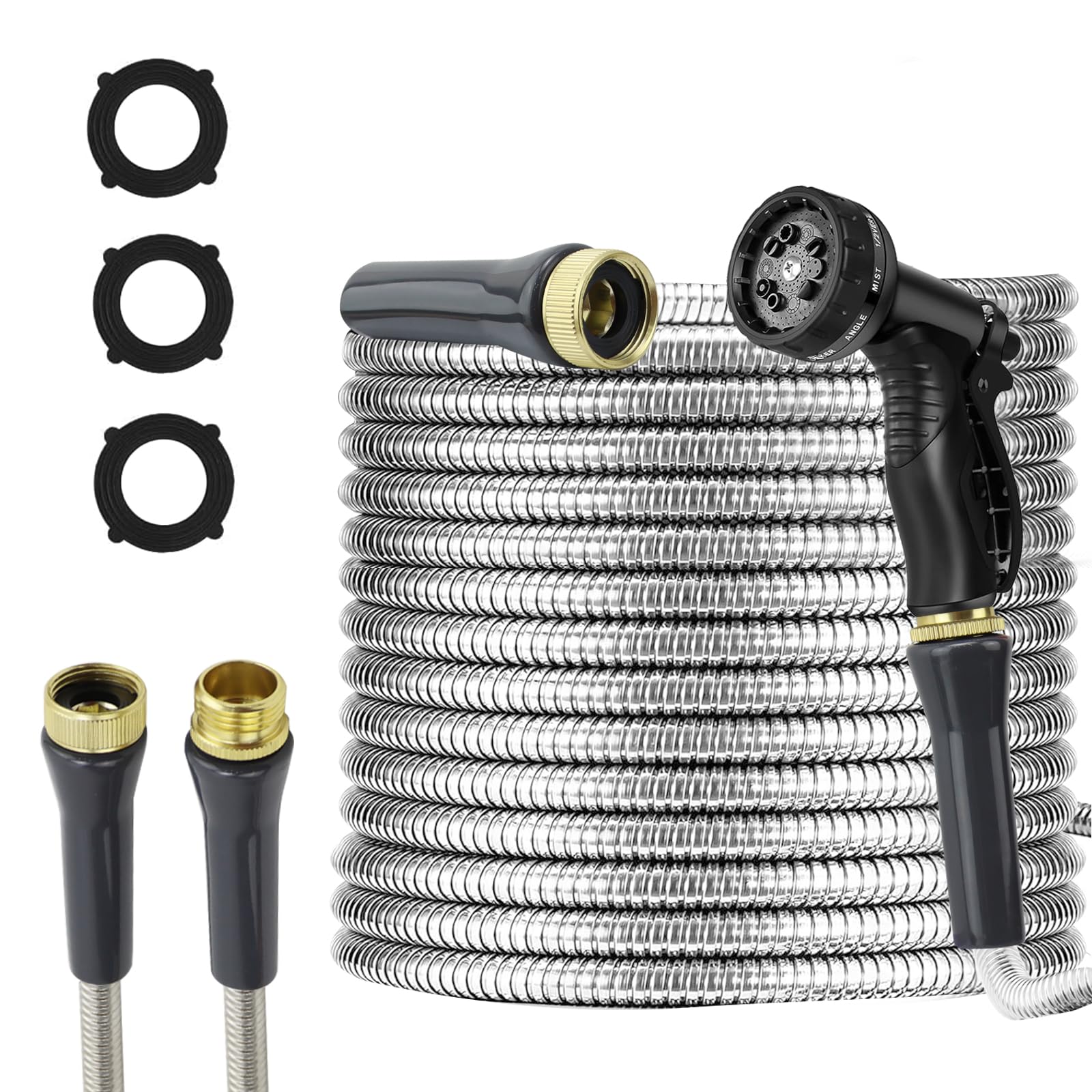 AnyEasy stainless steel garden hose 50ft with spiral protection for durable watering