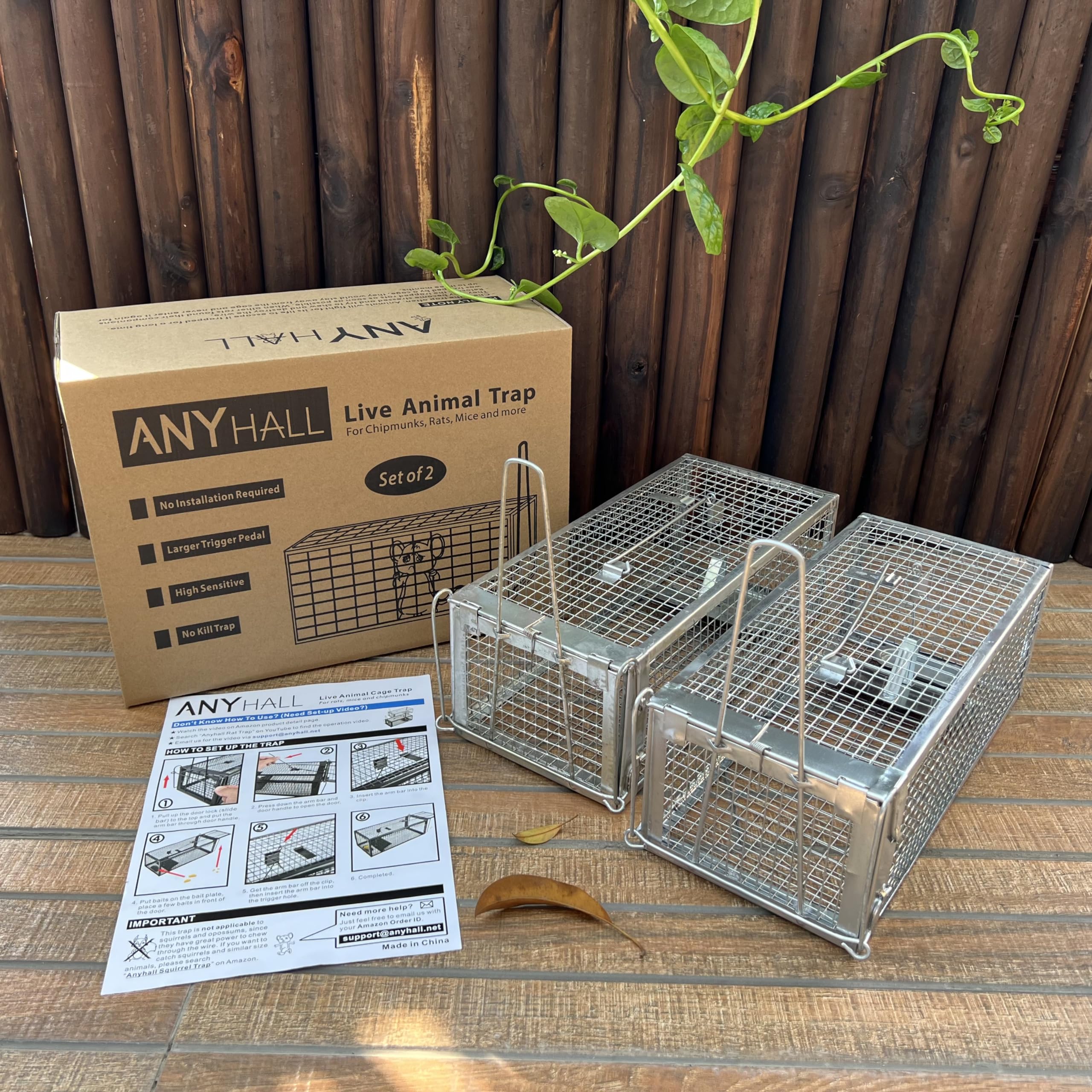 Anyhall live-trap with clear release guidance for safe, distant rehoming.